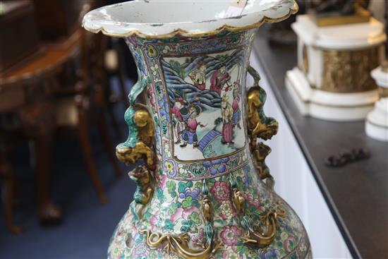 A massive Chinese famille rose floor vase, mid 19th century, 89.5cm, broken and repaired